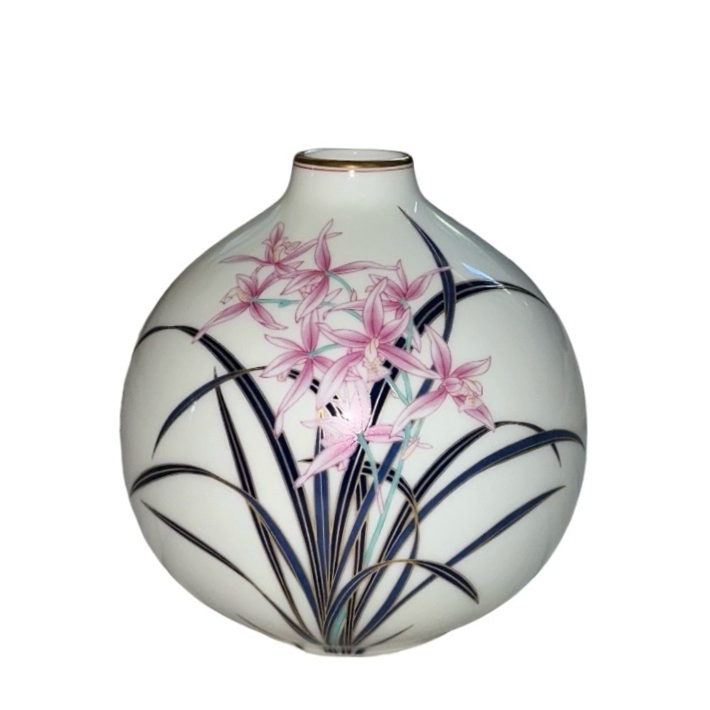 Koransha Vintage Japanese Arita Ware Orchid Flowers Porcelain Vase